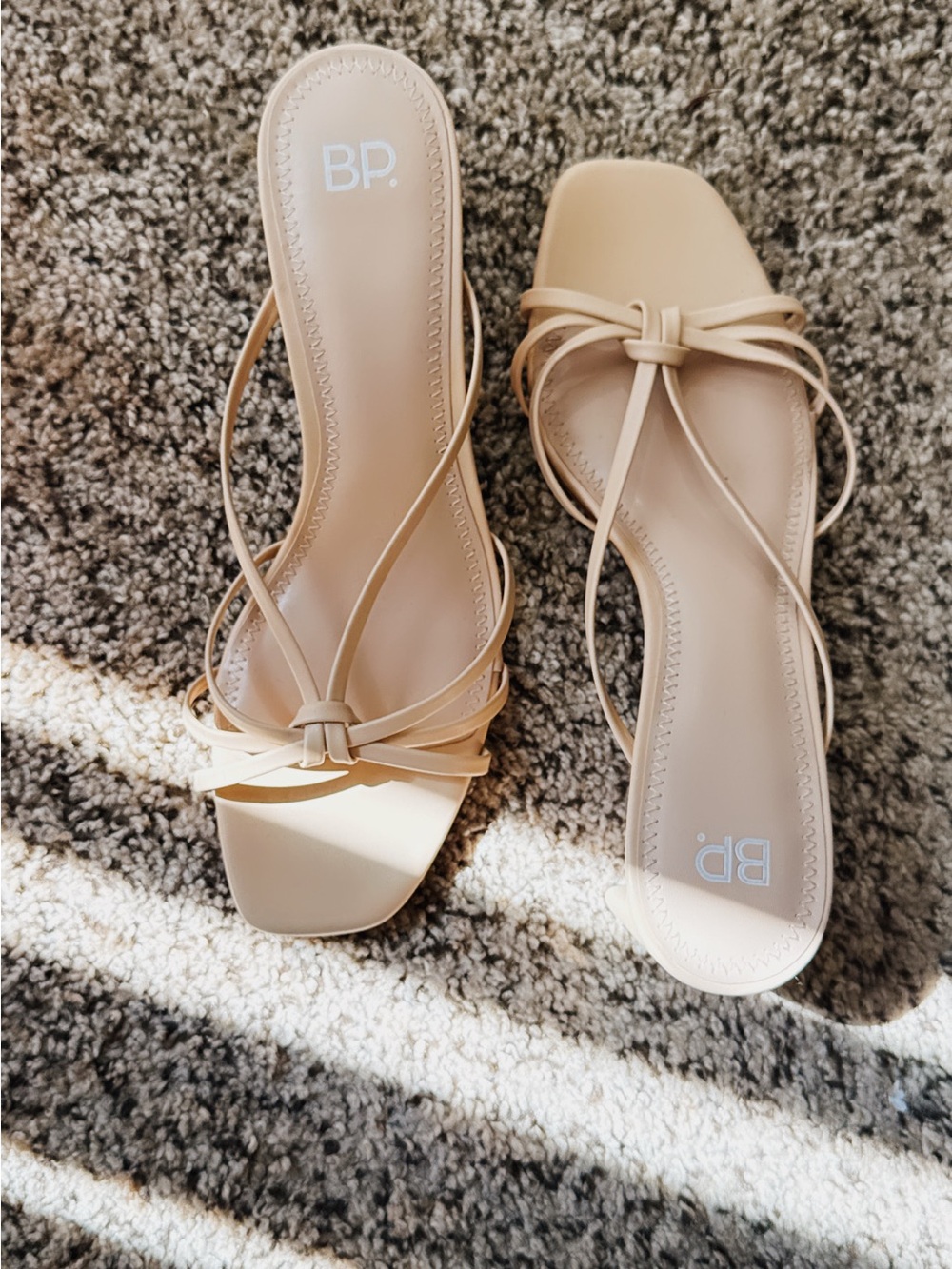 bp Beige Strappy Square-Toe Slide Sandals